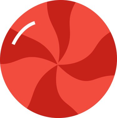 Sarmal desenli yuvarlak bir şeker ve düz bir tarzda parlak parlak bir ışık. Tatlı, parlak efektli dairesel bir girdap tasarımı içeriyor. Çizgi film vektör illüstrasyonu.