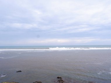 Beautiful tropical beach with blue sky and white clouds abstract texture background. Vintage tone filter effect color style.Nature tropical beach sea. Beautiful beach blue sea water. Blue sky background. .Beach space area
