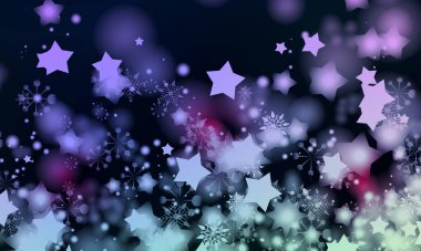 Noel tatili, mutlu noeller, yıldızlar parlar, kar taneleri Noel baloları bulanık kar taneleri