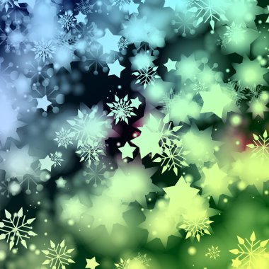 Noel tatili, mutlu noeller, yıldızlar parlar, kar taneleri Noel baloları bulanık kar taneleri