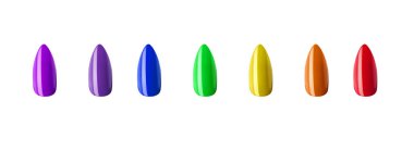 Gökkuşağı manikürü, yedi renk tırnak şekli. Dağ seçici çivi şekilleri