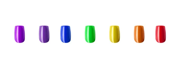 Rainbow manicure, seven color nail shapes. Square Nail shapes