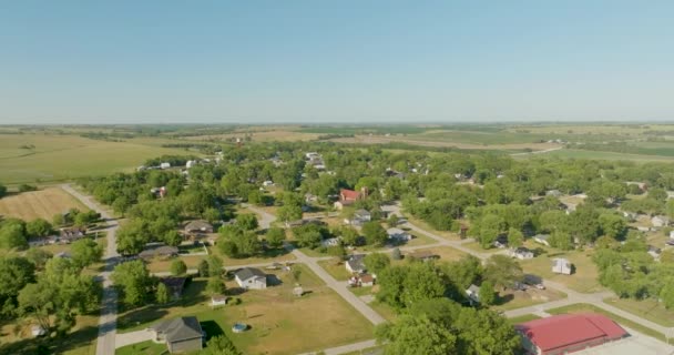 Vue Aérienne Sterling Nebraska Caméra Tourne Droite Révélant Maisons Ville — Video