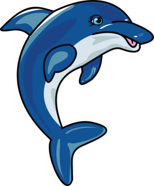 Mavi bir yunusun karikatür çizimi