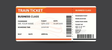 Creative Train Ticket Template Design. Modern Train Ticket Vector flat design clipart