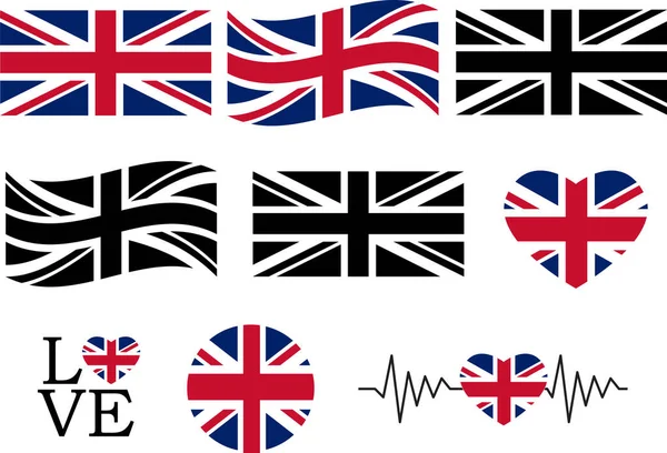 Σημαία Ηνωμένου Βασιλείου Λευκό Φόντο Ωοειδές Κυκλικό Καρδιακό Παλμό Αγάπη — Διανυσματικό Αρχείο