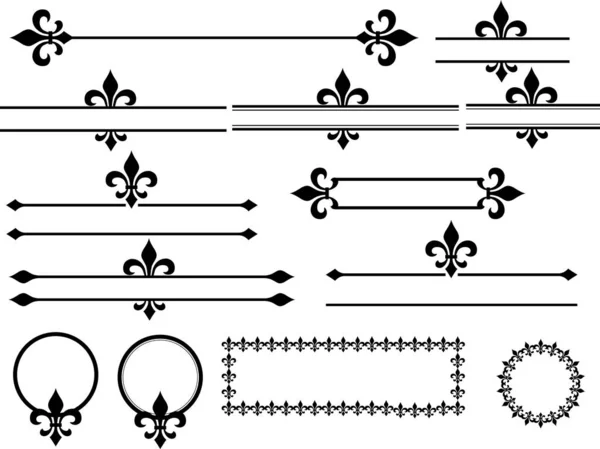 Kalligrafische Gestaltungselemente Auf Weißem Hintergrund Fleur Lis Grenzen Und Rahmen — Stockvektor
