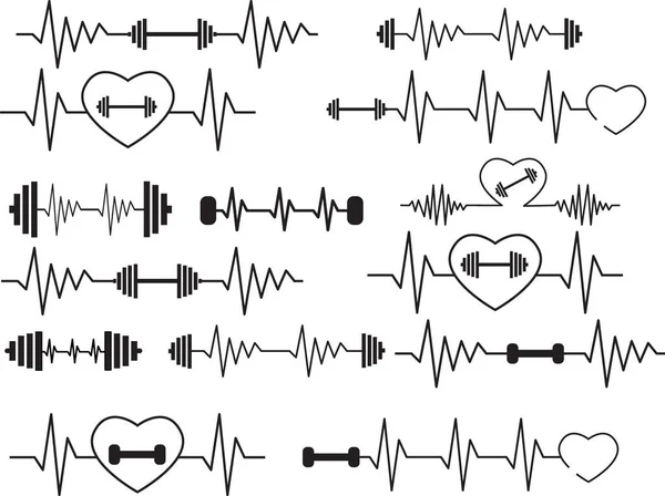 Heartbeat Barbell Set White Background Fitness Center Logo Pulse Heartbeat — Stock Vector