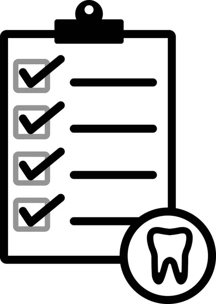 白い背景に歯科チェックリストと歯のアイコン 歯診断報告書のサイン 歯科カードや患者の医療記録記号 フラットなスタイル — ストックベクタ