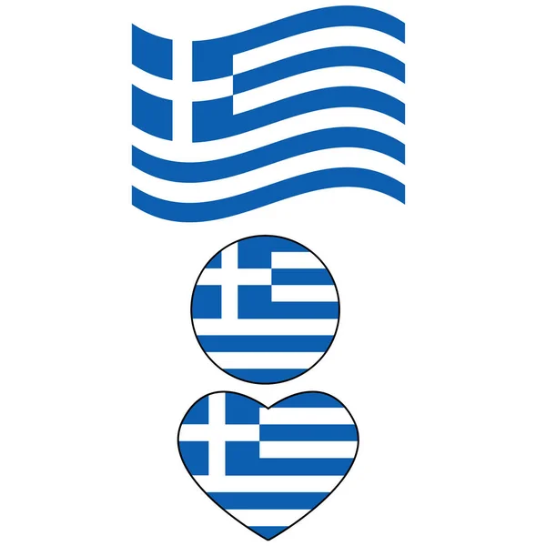 白を背景にギリシャ国旗 丸いギリシャの旗 フラットなスタイル — ストックベクタ