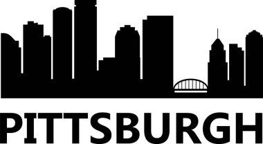 Beyaz arka planda Pittsburgh silueti. Pittsburgh şehri. Pennsylvania Usa gökdelen binaları silueti. Pittsburgh şehir manzarası işareti. düz biçim.