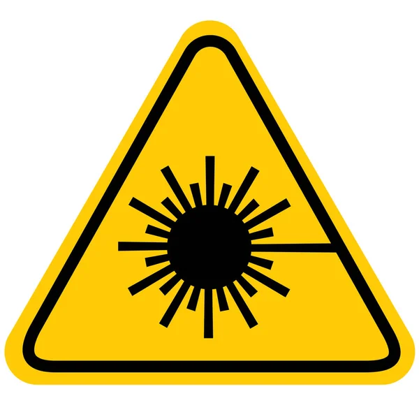 Warnung Vor Laserstrahlung Auf Weißem Hintergrund Gelbes Dreieck Warnschild Gefährliches — Stockvektor
