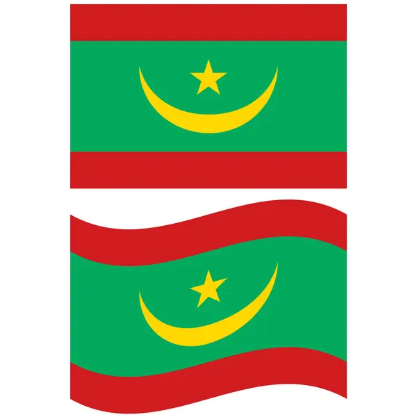 Ondeando Bandera Mauritania Bandera Mauritania Sobre Fondo Blanco Estilo Plano — Vector de stock