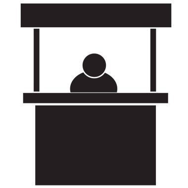 Beyaz arkaplanda bilgi standı simgesi. Reklam standı tabelası. Sergi standının sembolü. düz biçim.