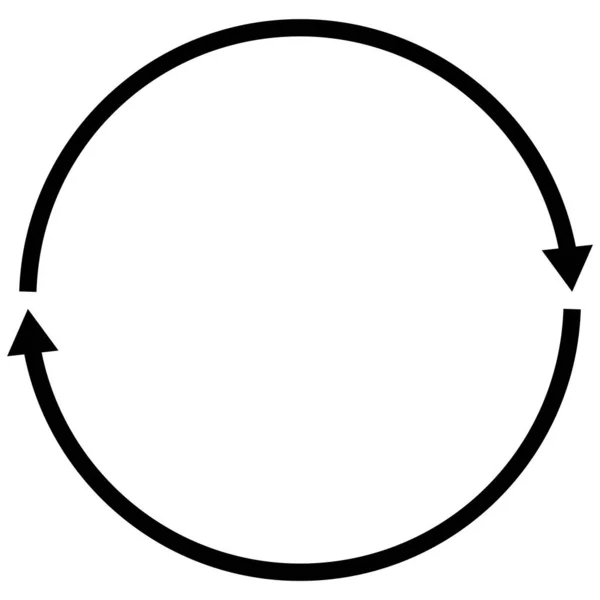 白い背景に円のアイコンで2ラウンドの細い矢印 2つの矢印のスピンサイン フラットなスタイル — ストックベクタ