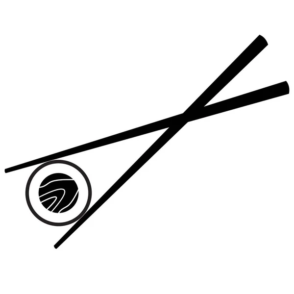 Sushi Kus Ikonou Hůlek Bílém Pozadí Tyčinky Sushi Rolkou Plochý — Stockový vektor