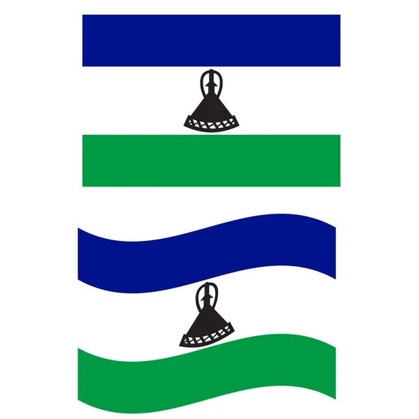 莱索托飘扬的旗帜 莱索托在白色背景上悬挂国旗 扁平风格 — 图库矢量图片