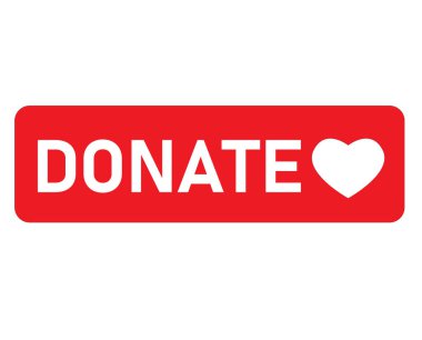 Beyaz arkaplandaki düğme simgesini bağışla. Kırmızı kalp işaretli kırmızı düğme. Gönüllü sembolü. düz biçim.