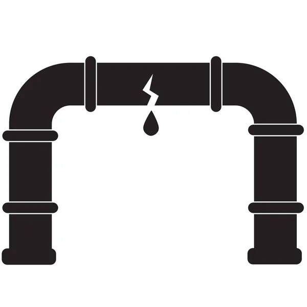 白色底座上破裂的水管图标 有漏水标志的断管 漏水的管道标志 扁平风格 — 图库矢量图片