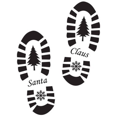 Beyaz arka planda Noel Baba 'nın ayak izleri. Claus ayak şablonunu kesti. Noel Baba 'nın ayak izi kalıpları. düz biçim.