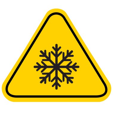 Beyaz arka planda kar uyarısı. Soğuk uyarı işareti. Kar önümüzde uyarı sembolü. düz biçim.