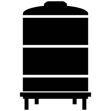 Beyaz arka planda su tankı. Plastik siyah su deposu tabelası. düz biçim.