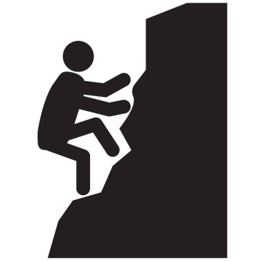 Beyaz arka planda kaya tırmanışı ikonu. dağ tabelasına tırmanmak. Ekstrem spor sembolü. düz biçim.