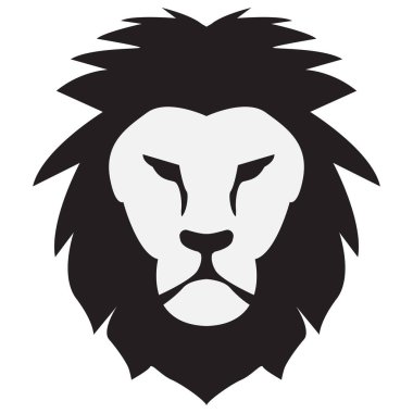 Beyaz arkaplanda aslan simgesi. Aslan başlı logo. Hayvan vahşi kedi suratı. Aslan başlı siluet. düz biçim.
