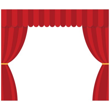Stage curtains on white background. Theater symbol. Red stage curtains sign. flat style.