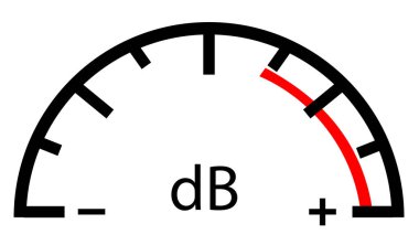 Decibel meter scale icon on white background. Gauge sound symbol. Sign volume amplifier sign. db logo. flat style.