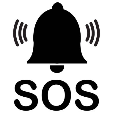 SOS bell icon on white background. warning bell sign. emergency alarm help symbol. flat style.
