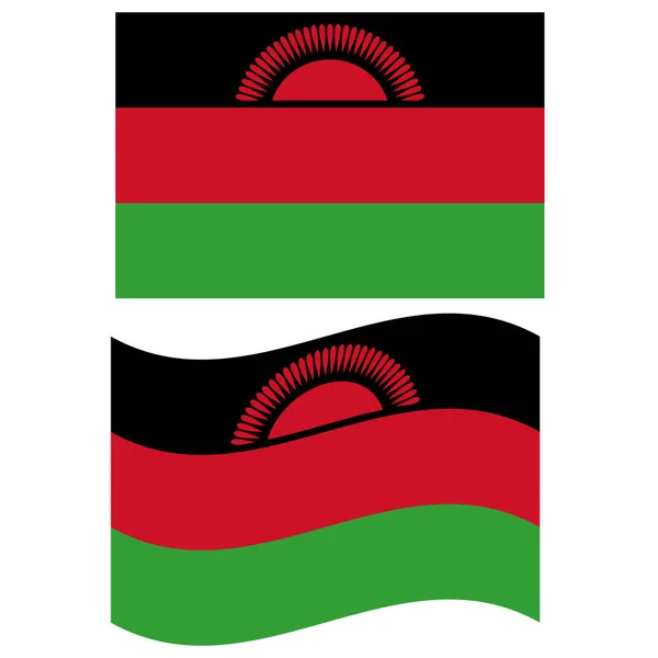 Malawi Zászlaját Lengetve Malawi Zászló Fehér Háttérrel Lapos Stílus — Stock Vector