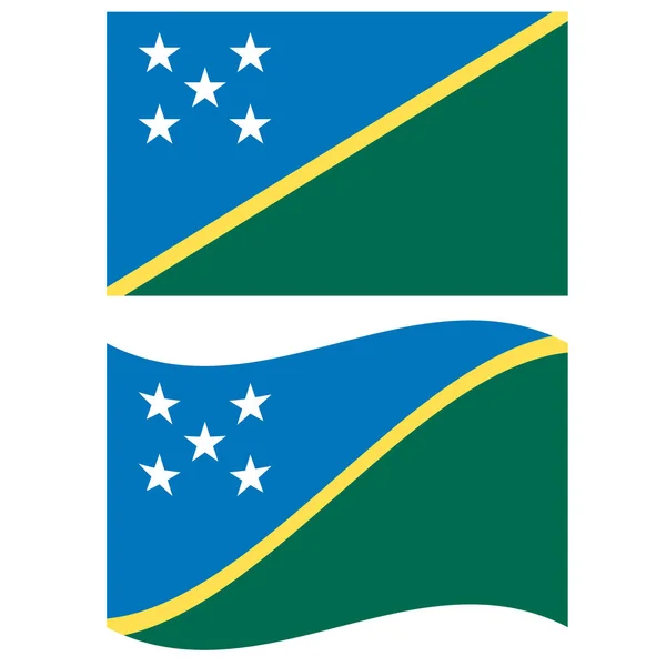 所罗门群岛飘扬的旗帜 所罗门群岛白底旗 扁平风格 — 图库矢量图片