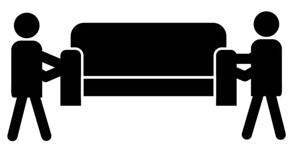 送货员用沙发移动图标 两个搬运工拿着沙发标志 家具递送服务的标志 扁平风格 — 图库矢量图片