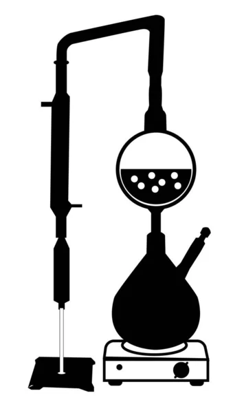 蒸馏器图标 化学实验室标志 实验室玻璃器皿符号 扁平风格 — 图库矢量图片