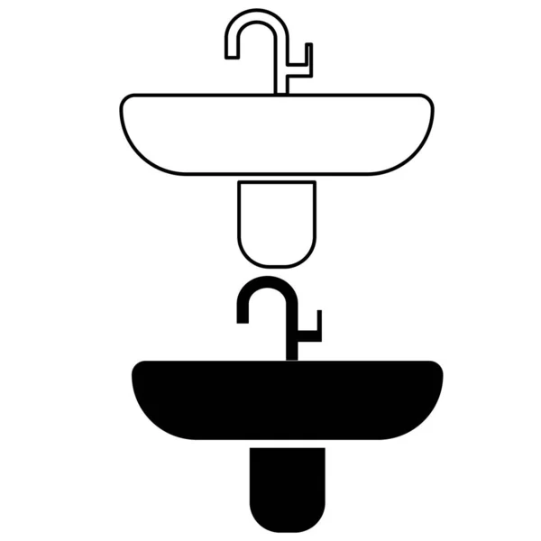 滑水图标 浴室滑水标志 水槽和水龙头的符号 滑行轮廓 扁平风格 — 图库矢量图片