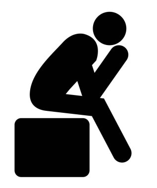 Yalnız üzgün adam ikonu. Depresyon sembolü Erkekler oturma işaretine basar. düz biçim.