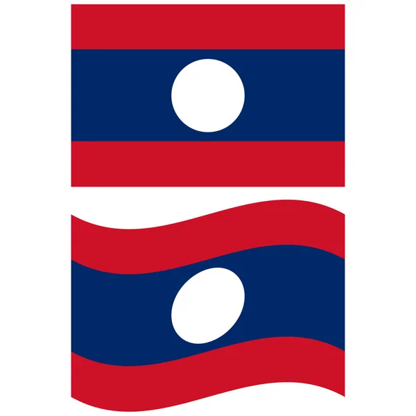 ラオスの国旗を振る 白い背景にラオスの国旗 フラットなスタイル — ストックベクタ