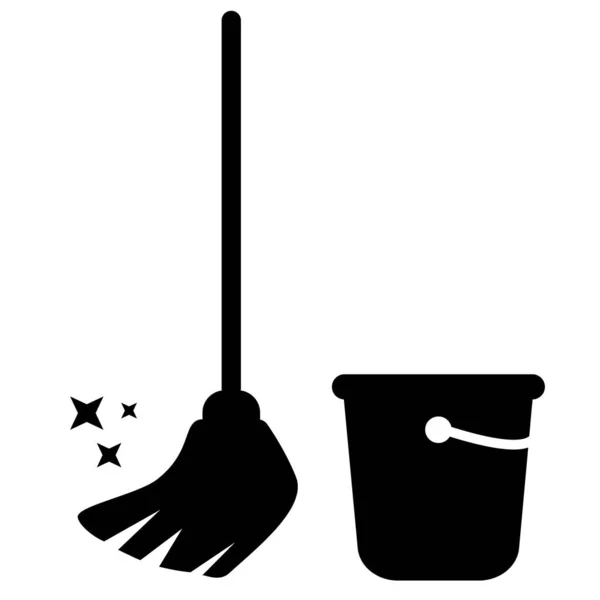 Mop Bucket Icon Mop Cleaning Sign Floor Mop Symbol Floor — Stock Vector