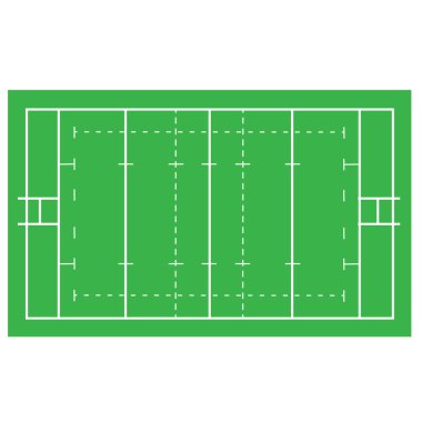 Rugby sahası ikonu. Rugby sahası, yukarıdan işaretli. Yeşil Rugby sahası. düz biçim.