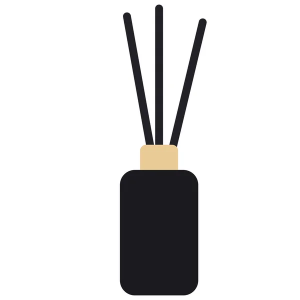 芳香疗法芦苇扩散器图标 带有黄色液体香水标志的家庭香水 芳香疗法棒的符号 扁平风格 — 图库矢量图片