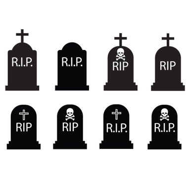 Tombstone ikonu. RIP sembolü. Huzur içinde yat. Cadılar Bayramı Mezarlığı logosu. düz biçim.