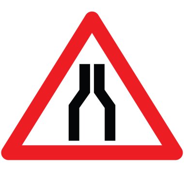 Yol simgesi daralıyor. Yol iki taraftan da daralıyor. Birleşik Krallık Yolu her iki taraftaki sembolü daraltıyor. düz biçim.