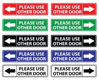 Lütfen diğer kapı grafik simgesini kullanın. Bilgi etiketi işareti. Metin yön sembolüne dikkat edin. düz biçim.