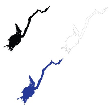 Büyük Sacandaga Gölü. New York Haritası. Büyük Sacandaga Gölü ana hatları. düz biçim.