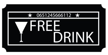 Bedava içki rozeti ikonu. Beleş içki tabelası. Film partilerinin sembolü için bilet. düz biçim.