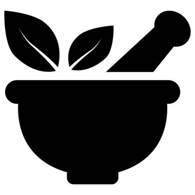 Kalın bir ikon bitkisel ikon. Pestle ve havan ikonu işareti. Bitkisel tıp sembolü. düz biçim.