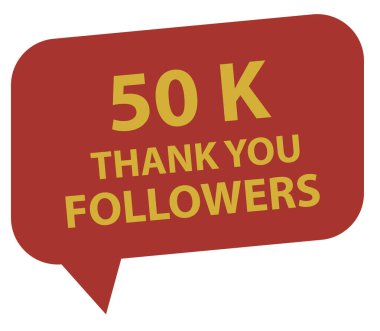 Milestone 50.000 takipçi simgesi. 50 bin takipçi imzası. 50.000 takipçi sembolü için teşekkürler. Sosyal medya afişi logosu. düz biçim.