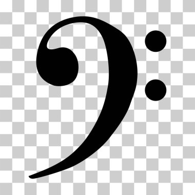 Bas nota anahtarı simgesi. Saydam arka plan üzerinde siyah simgesi. 