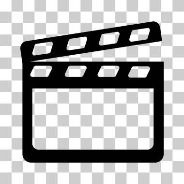 Film panosu sineması açık simge. Film alkışları pano tabelasını açtı. Şeffaf arkaplanda siyah simge. düz biçim.